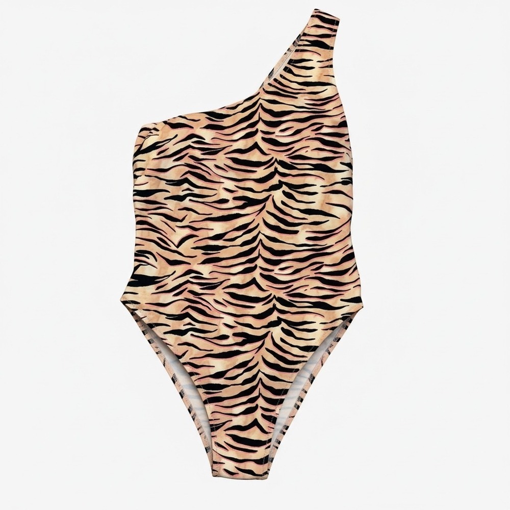 Victoria's Secret Swimsuit Women L Orange Tiger One-Shoulder Cutout